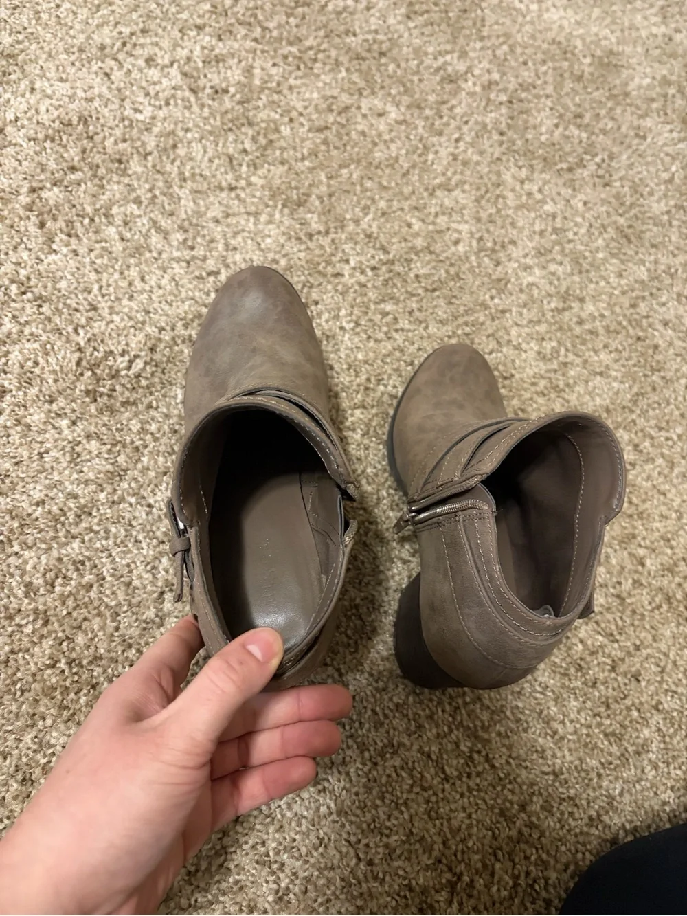 Indigo Taupe Ankle Booties with Buckle Strap